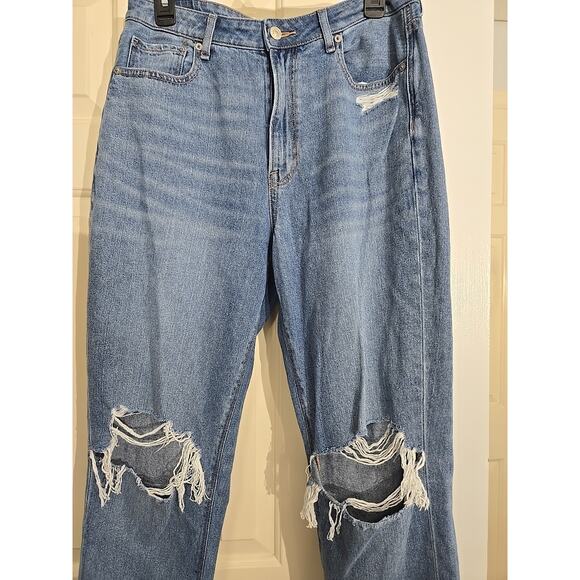 MOM JEANS American Eagle Womens 10 Short Blue High Rise Stretch Distressed - Picture 1 of 7